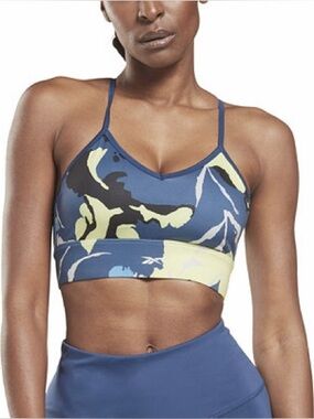 Women's Floral Sports Bra in Navy and Yellow